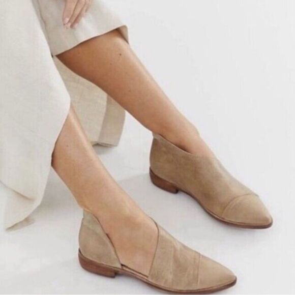 Free People Royale D’Orsay Pointed Toe Leather Flats 36/6 Taupe - Picture 16 of 16